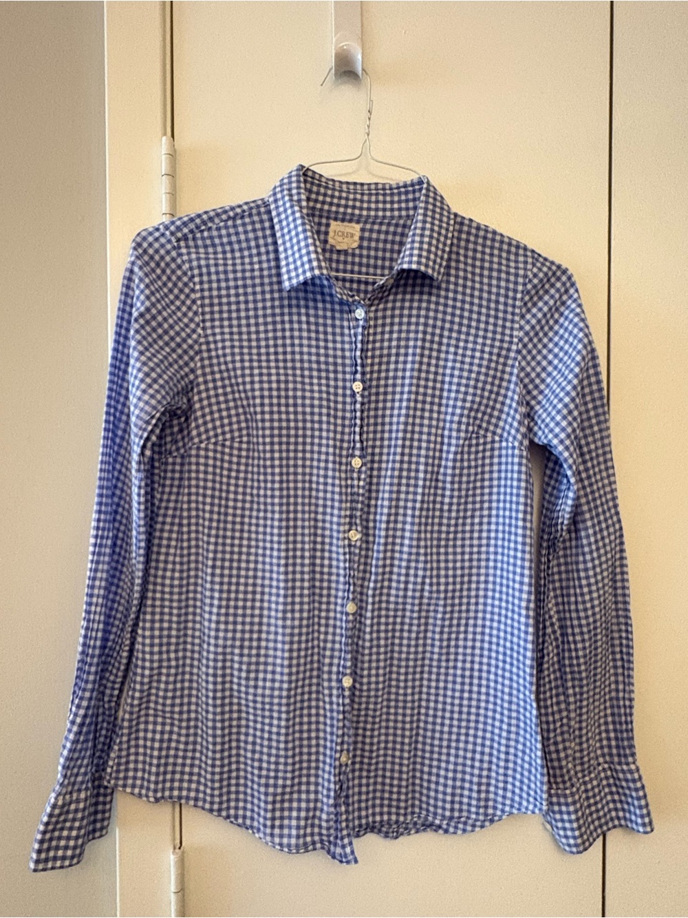 J. Crew Blue and White Gingham Button-Down Shirt